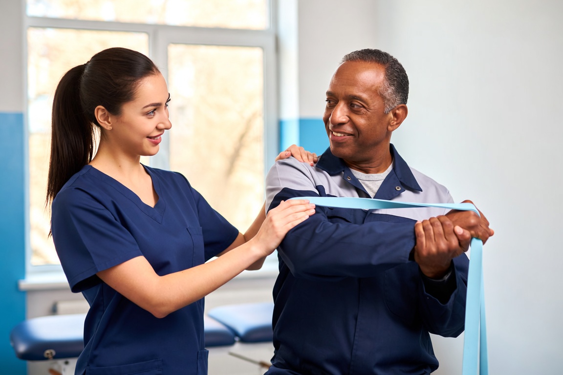 Injured federal employee receiving OWCP-covered physical therapy at Restore Muscle and Joint in Kansas City